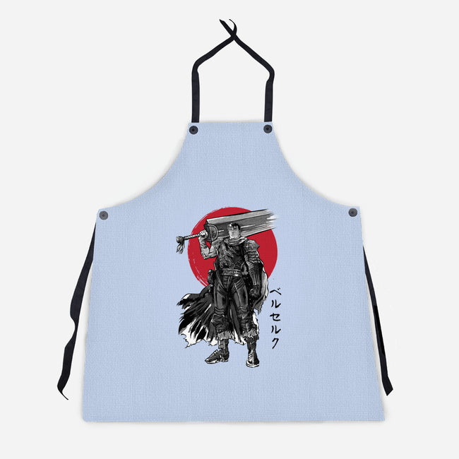 Black Swordsman Sumi-e-unisex kitchen apron-DrMonekers
