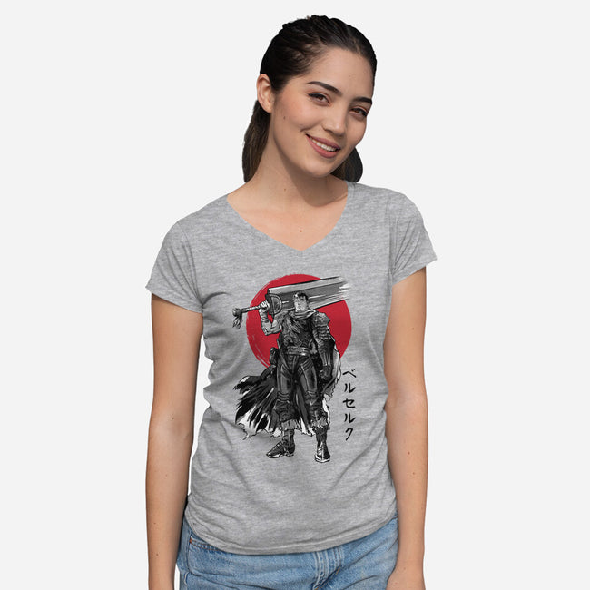 Black Swordsman Sumi-e-womens v-neck tee-DrMonekers