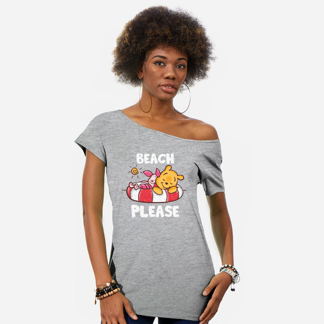 Beach Please Pooh-womens off shoulder tee-turborat14