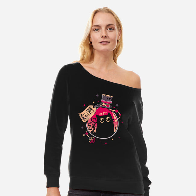 Bottled Menace-womens off shoulder sweatshirt-Snouleaf
