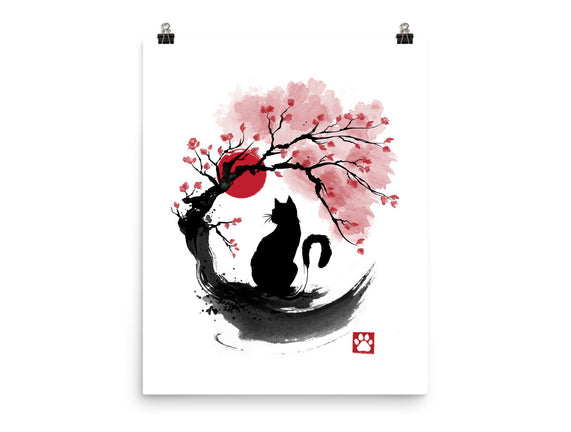 Sakura Cat Sumi-e