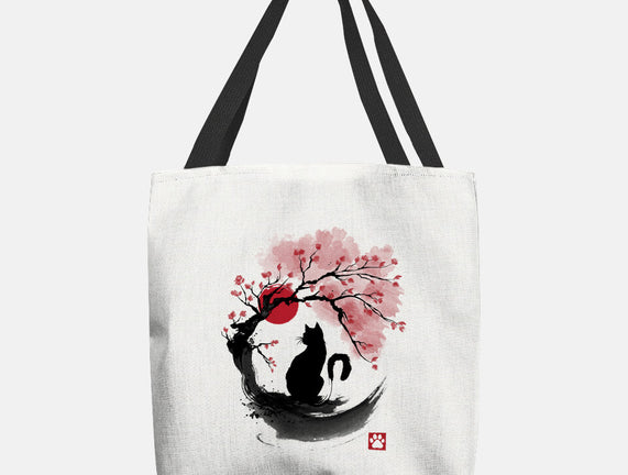 Sakura Cat Sumi-e