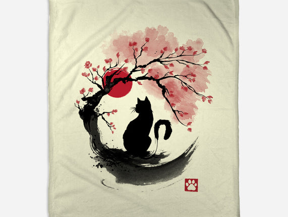 Sakura Cat Sumi-e