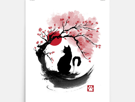 Sakura Cat Sumi-e