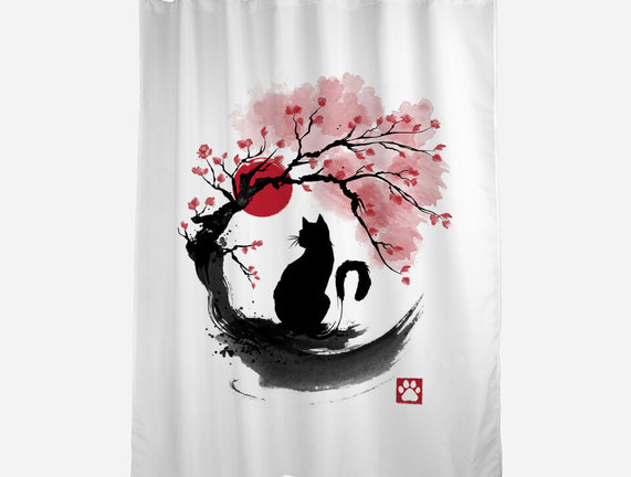 Sakura Cat Sumi-e