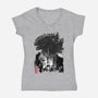 Godzilla Sumi-e-womens v-neck tee-DrMonekers