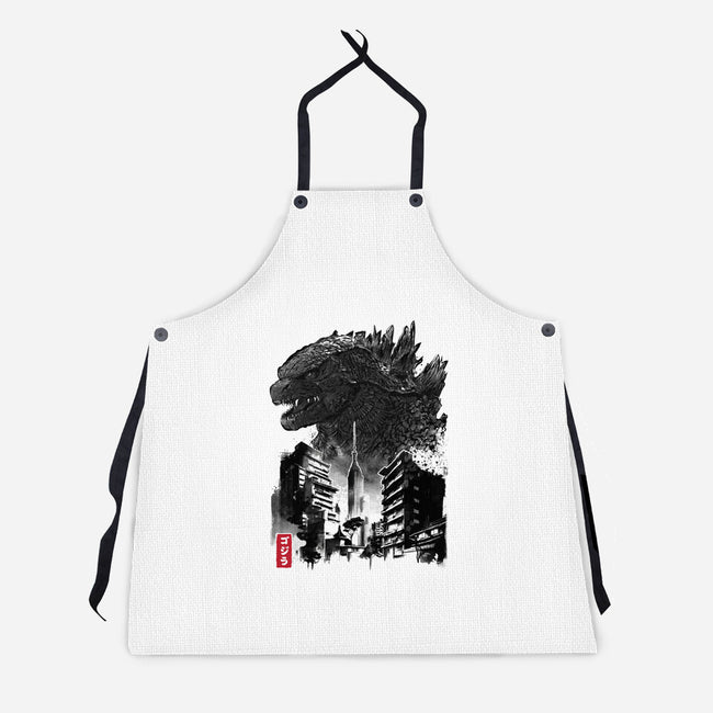 Godzilla Sumi-e-unisex kitchen apron-DrMonekers