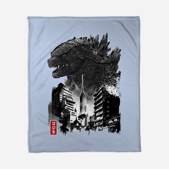 Godzilla Sumi-e-none fleece blanket-DrMonekers