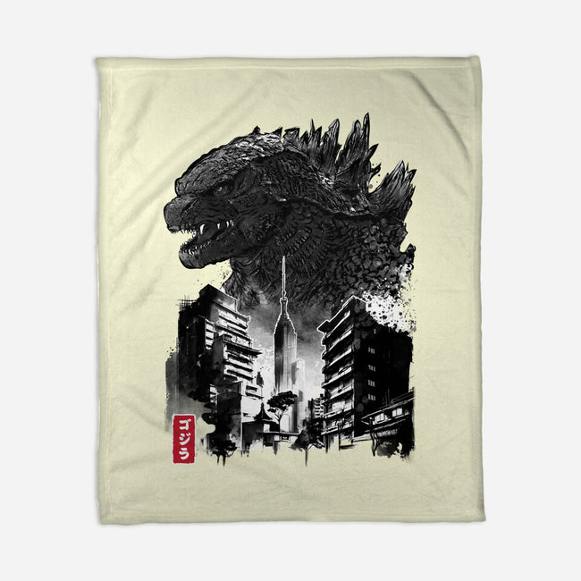 Godzilla Sumi-e-none fleece blanket-DrMonekers
