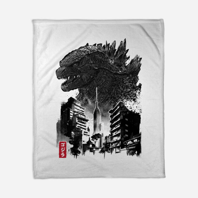 Godzilla Sumi-e-none fleece blanket-DrMonekers