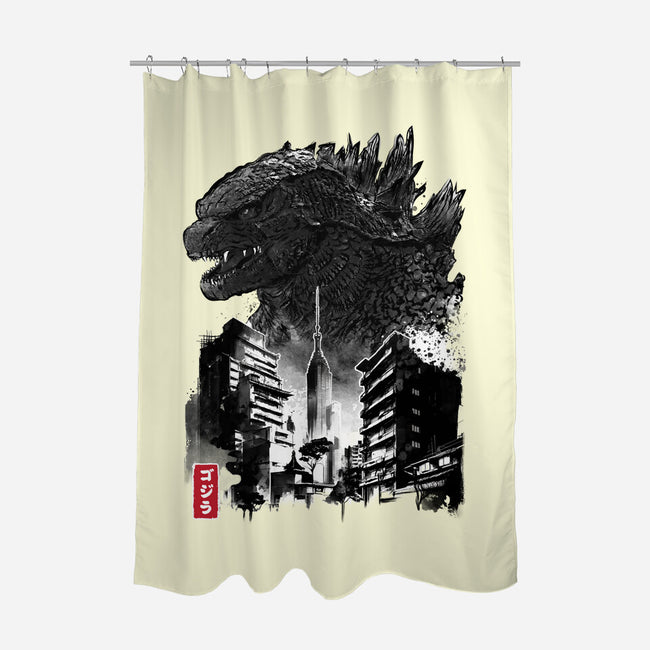Godzilla Sumi-e-none polyester shower curtain-DrMonekers