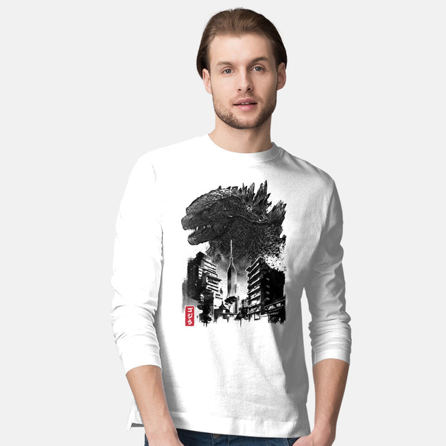 Godzilla Sumi-e-mens long sleeved tee-DrMonekers