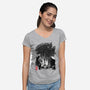 Godzilla Sumi-e-womens v-neck tee-DrMonekers