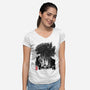 Godzilla Sumi-e-womens v-neck tee-DrMonekers