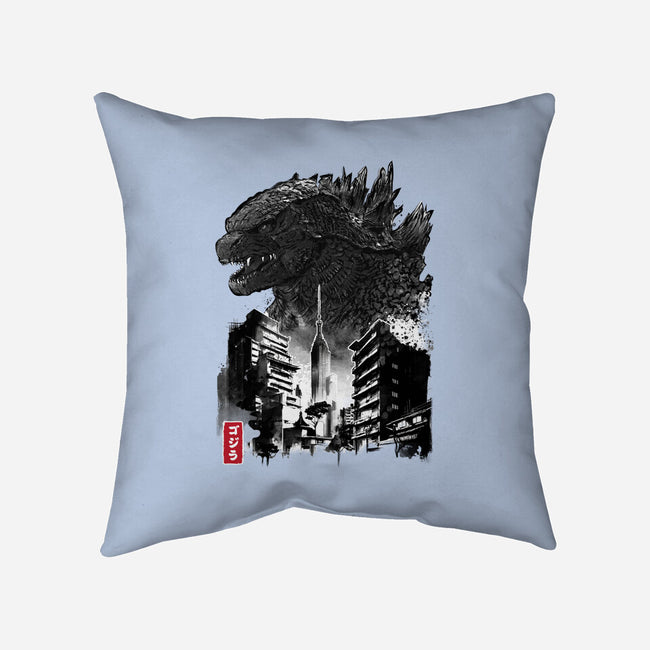 Godzilla Sumi-e-none removable cover w insert throw pillow-DrMonekers