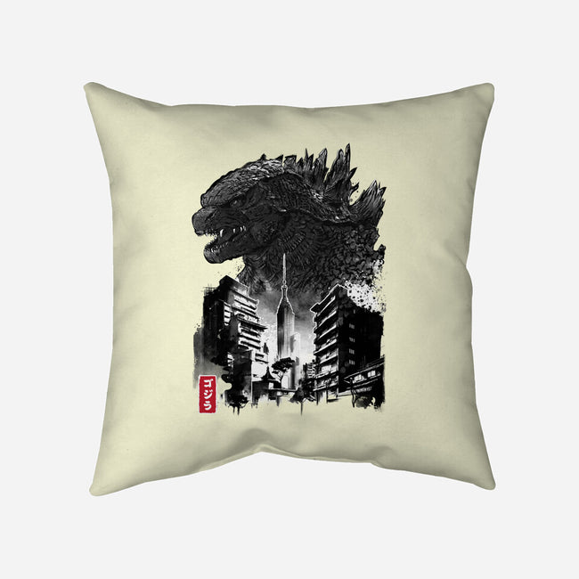 Godzilla Sumi-e-none removable cover w insert throw pillow-DrMonekers