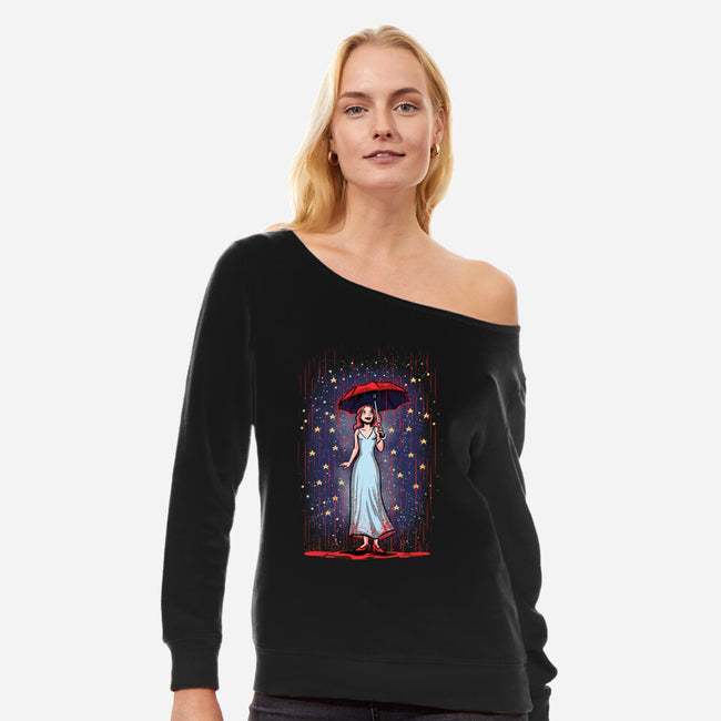 Carrie In The Rain-womens off shoulder sweatshirt-zascanauta