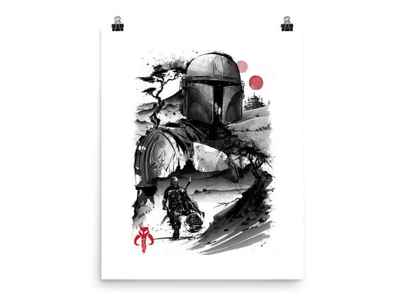 Bounty Hunter In The Desert Sumi-e