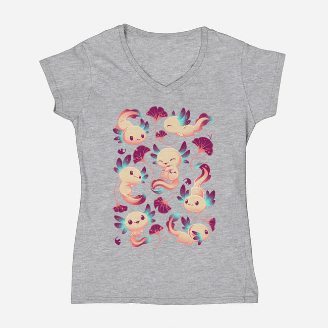 Axolotl Wonders-womens v-neck tee-Snouleaf