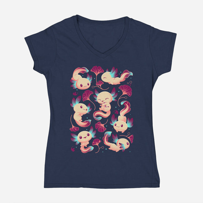 Axolotl Wonders-womens v-neck tee-Snouleaf