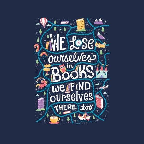 We Lose Ourselves in Books-youth basic tee-risarodil