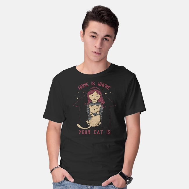 Home Is Where Your Cat Is-mens basic tee-tobefonseca