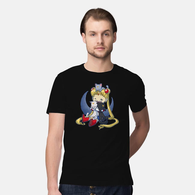 Crazy Moon Cat Lady-mens premium tee-DoOomcat