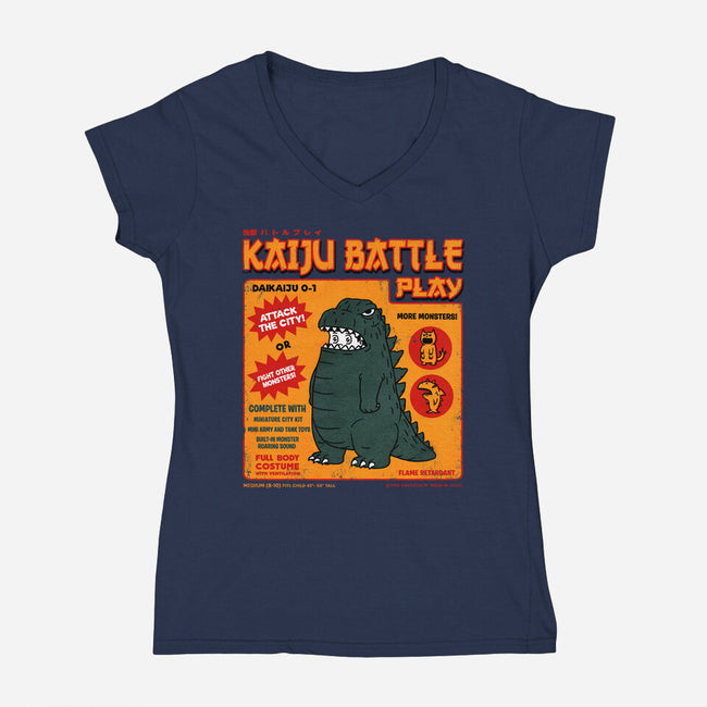 Kaiju Battle Player-Womens-V-Neck-Tee-pigboom