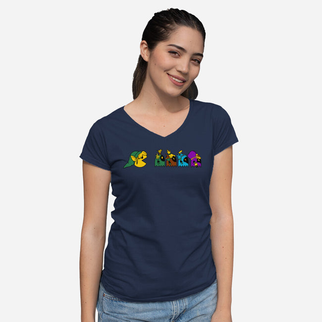 Poe In A Row-Womens-V-Neck-Tee-Nerding Out Studio