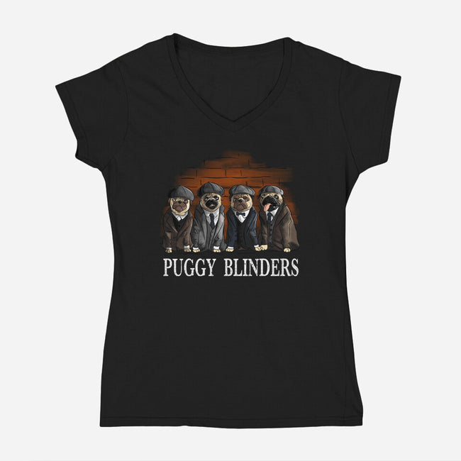 Puggy Blinders-Womens-V-Neck-Tee-fanfabio