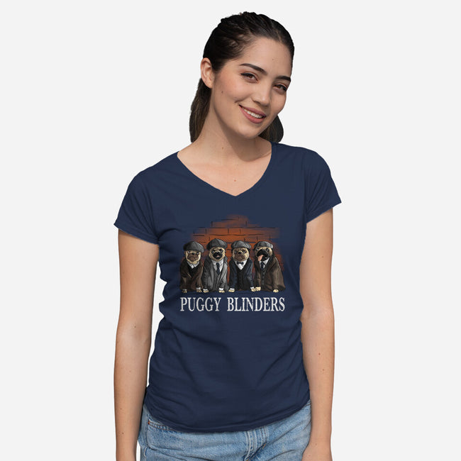 Puggy Blinders-Womens-V-Neck-Tee-fanfabio