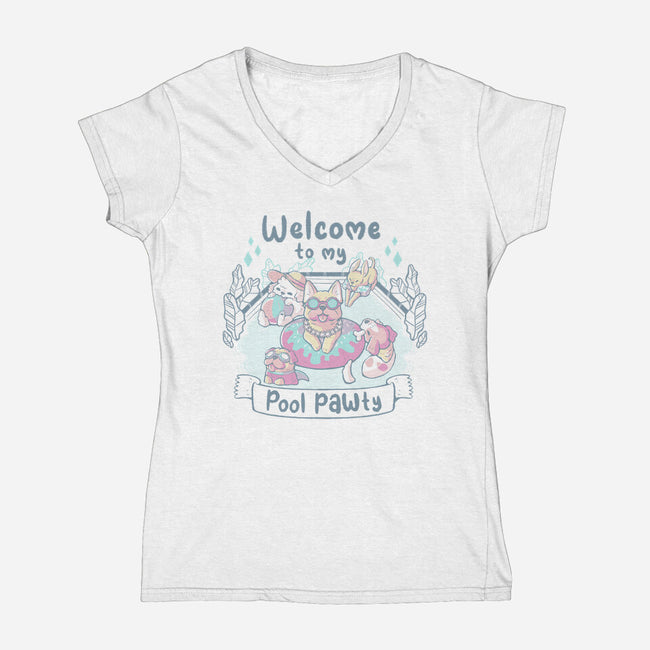 Pool Pawty Time-Womens-V-Neck-Tee-xMorfina