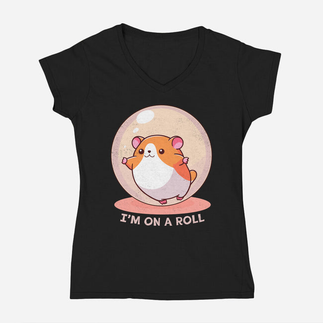 I'm On A Roll-Womens-V-Neck-Tee-fanfreak1