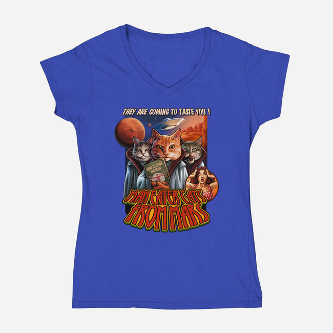 Cats From Mars-Womens-V-Neck-Tee-daobiwan