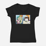 Girl Vs Cat-Womens-V-Neck-Tee-pigboom