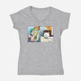 Girl Vs Cat-Womens-V-Neck-Tee-pigboom