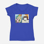 Girl Vs Cat-Womens-V-Neck-Tee-pigboom