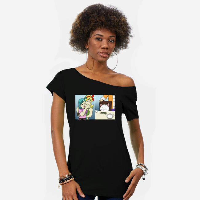 Girl Vs Cat-Womens-Off Shoulder-Tee-pigboom