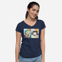 Girl Vs Cat-Womens-V-Neck-Tee-pigboom