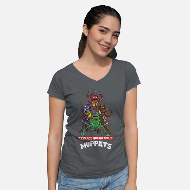 Teenage Mutant Ninja Muppets-Womens-V-Neck-Tee-zascanauta