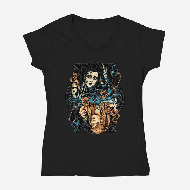 Scissorhands Duo-Womens-V-Neck-Tee-momma_gorilla