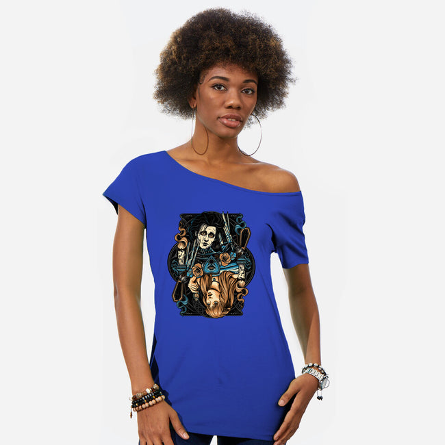 Scissorhands Duo-Womens-Off Shoulder-Tee-momma_gorilla