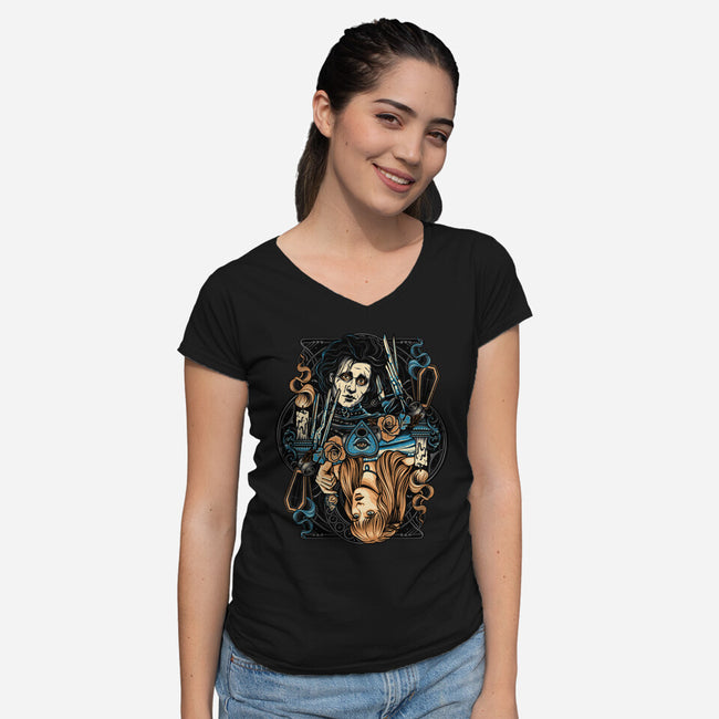 Scissorhands Duo-Womens-V-Neck-Tee-momma_gorilla