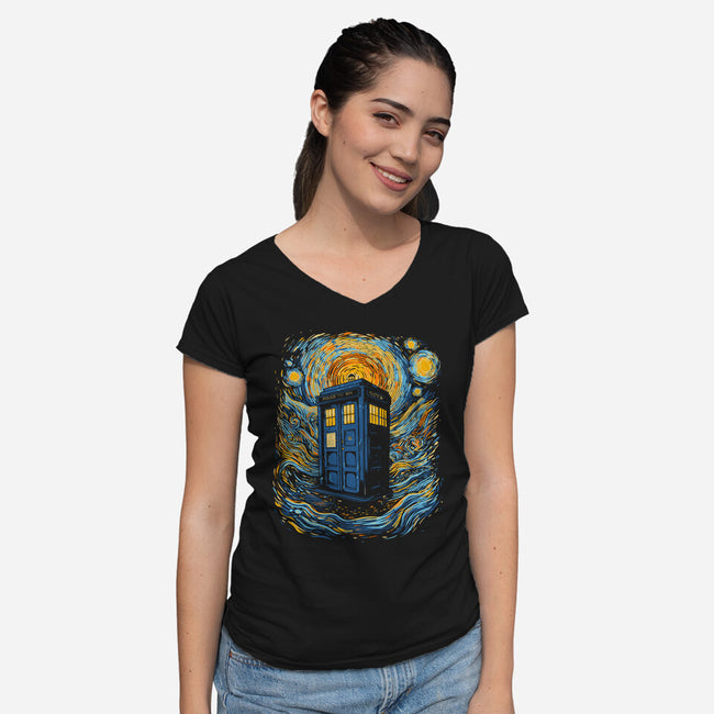 Starry Blue Box-Womens-V-Neck-Tee-kharmazero