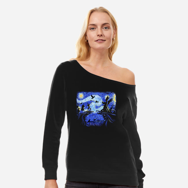 Deathly Hallow Starry Night-Womens-Off Shoulder-Sweatshirt-fanfabio