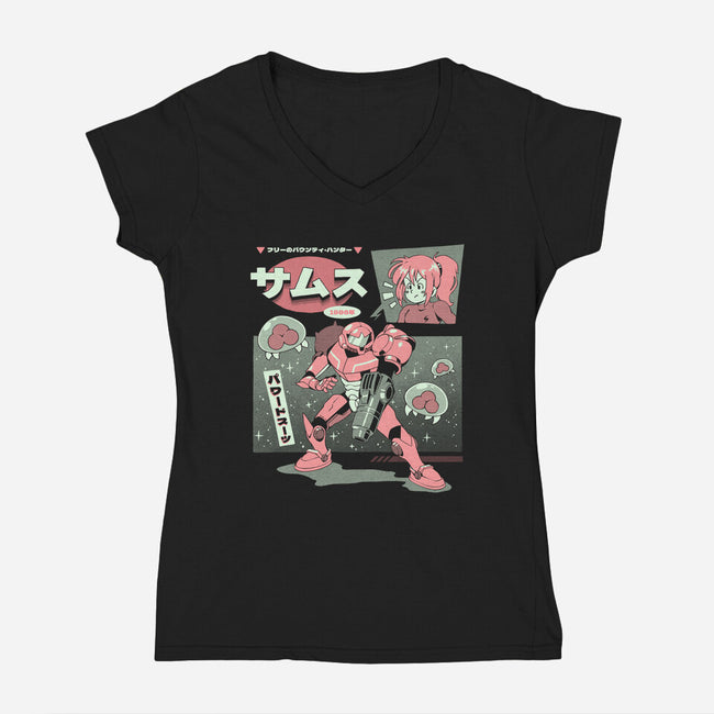 Bounty Hunter From Space-Womens-V-Neck-Tee-ilustrata