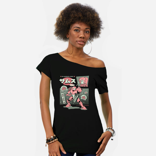 Bounty Hunter From Space-Womens-Off Shoulder-Tee-ilustrata