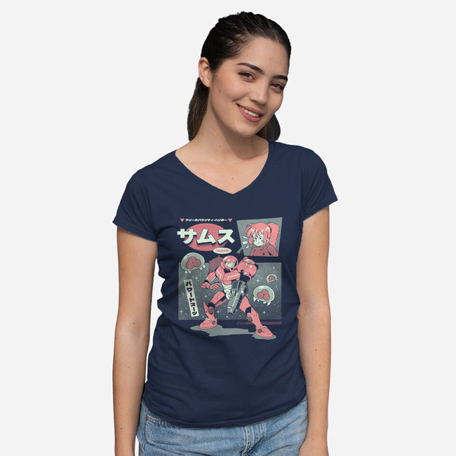 Bounty Hunter From Space-Womens-V-Neck-Tee-ilustrata