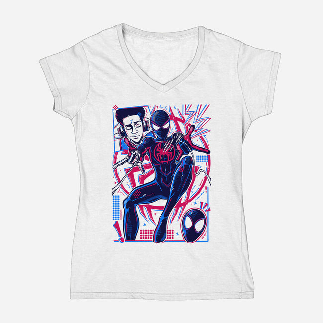 Spiderman Miles Morales-Womens-V-Neck-Tee-Panchi Art