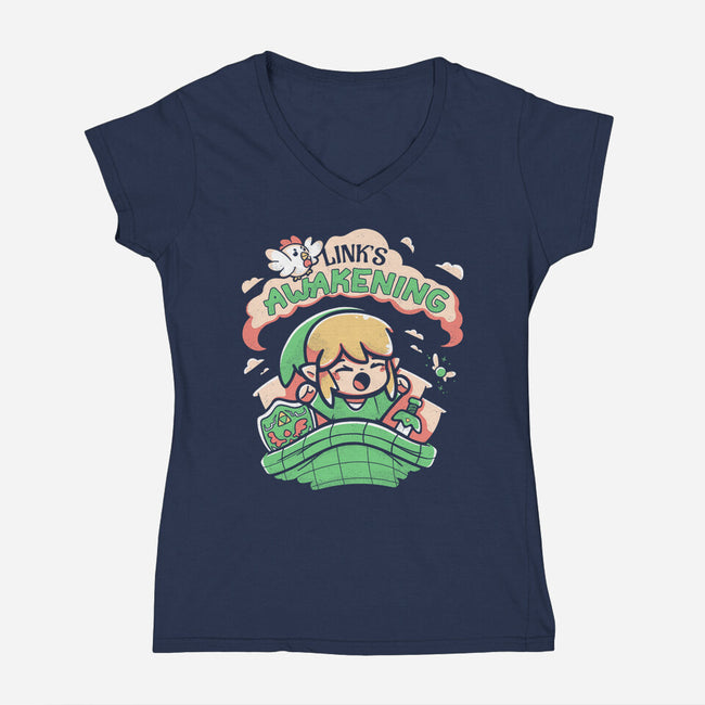 Link's Awakening-Womens-V-Neck-Tee-Ca Mask